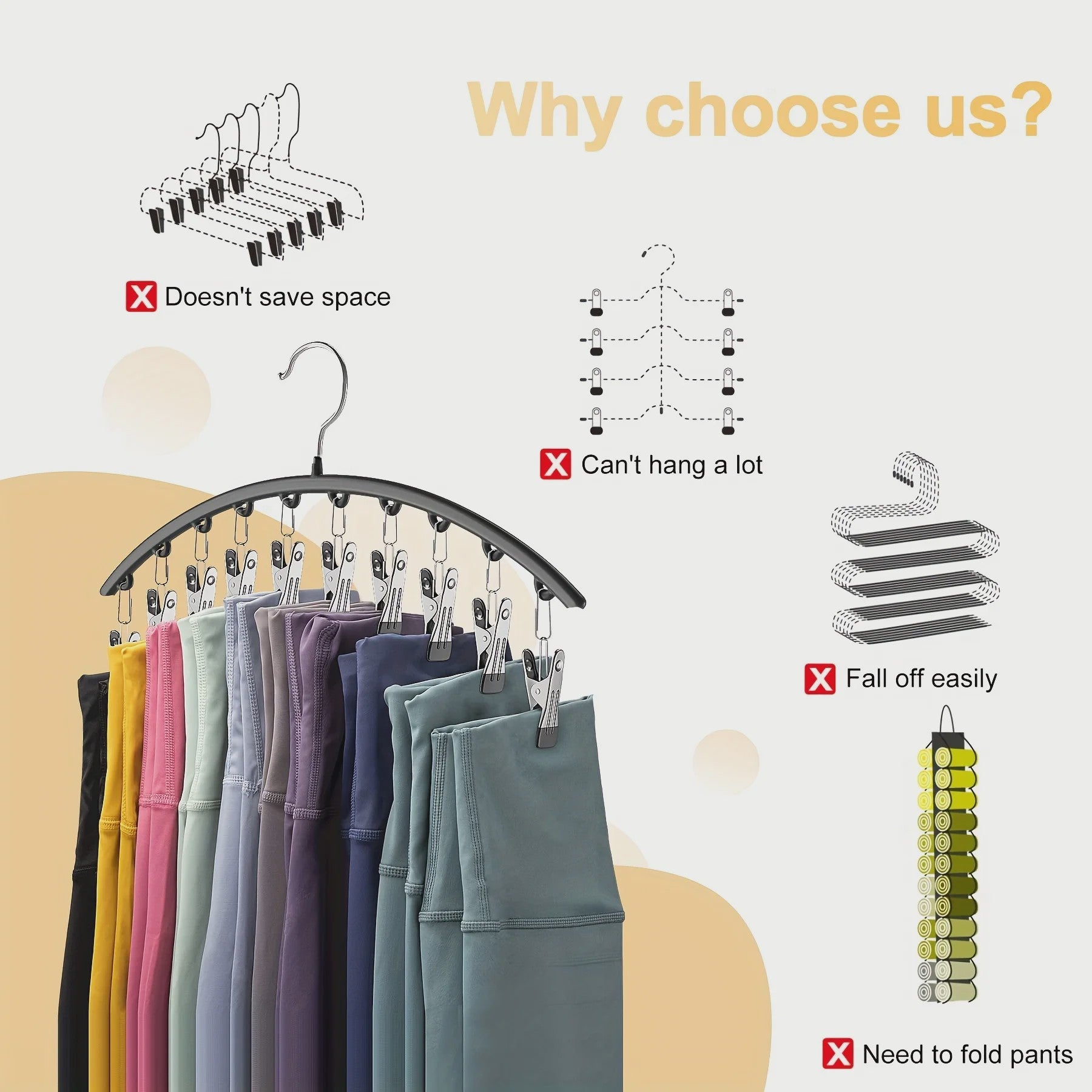 Ruimtebesparende Hanger voor Yogabroeken met 10 Clips - Organiseer je Leggings en Broeken