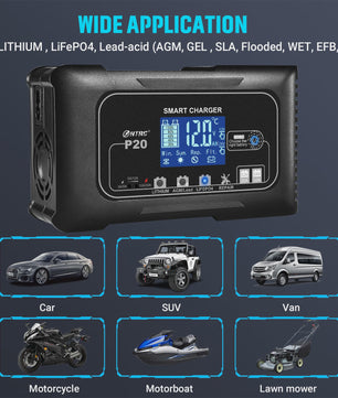 HTRC Slimme Acculader 12V/24V - Automatisch Laden & Reparatie voor Auto, Motor, LiFePO4, AGM