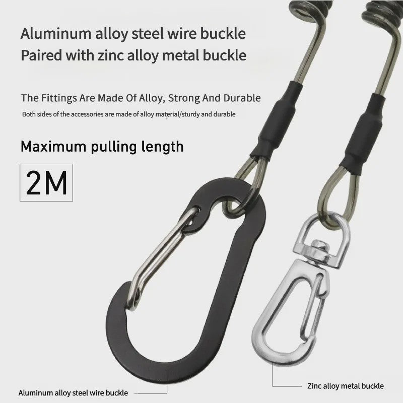 2 Meter Visco Lanyard met Hengelband - Intrekbaar Anti-Verlies Koord met Karabijnhaak