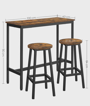 Industriële Bartafel Set met 2 Barkrukken - Bruin