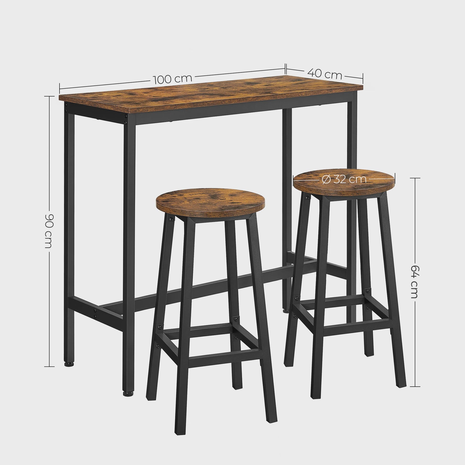 Industriële Bartafel Set met 2 Barkrukken - Bruin