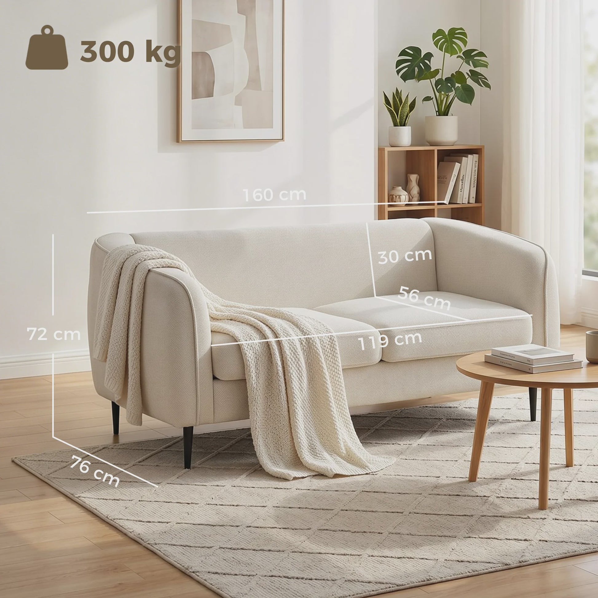 HOMCOM Sofa Velours Beige - Comfortabele 2-zits bank met verende kussens