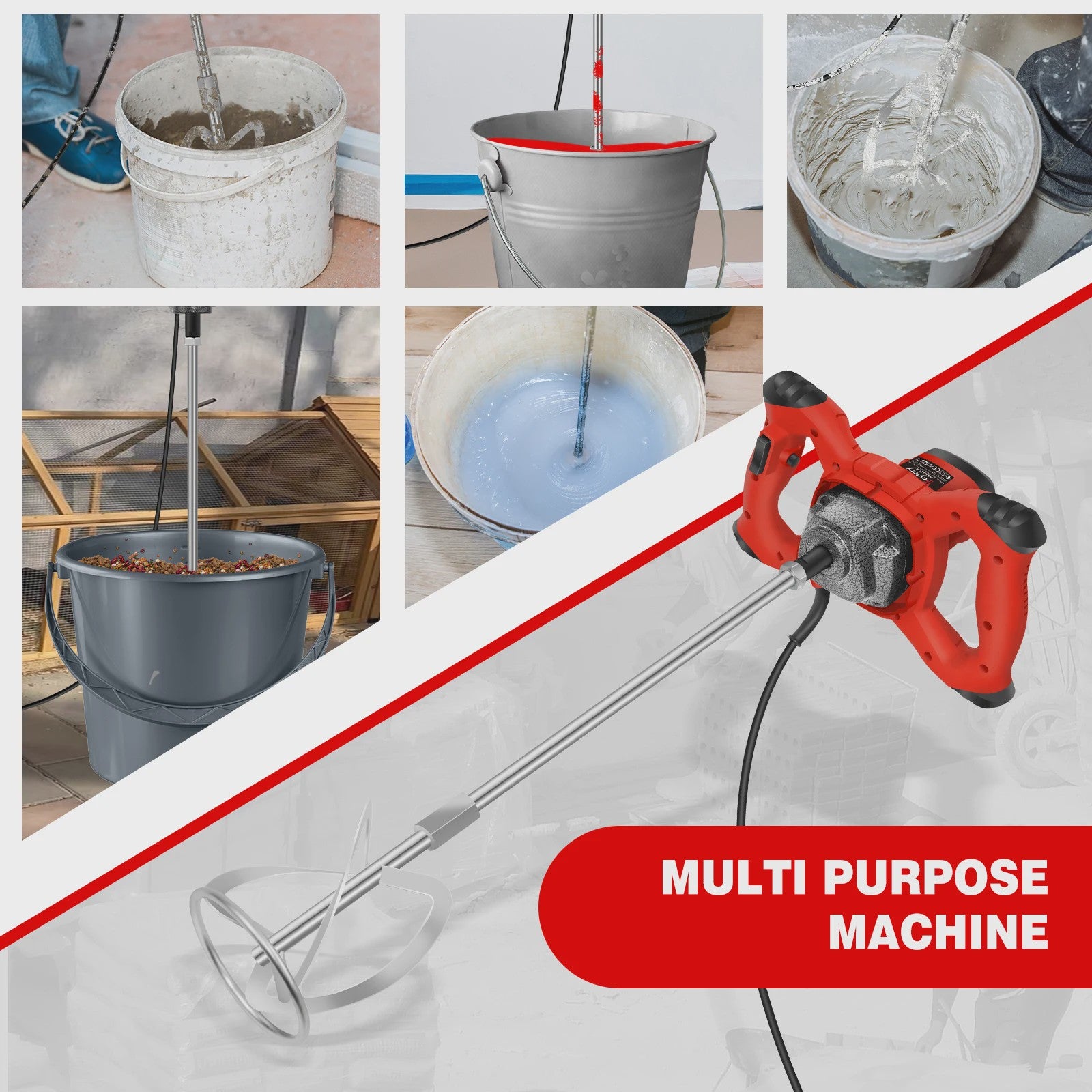 Krachtige Handmixer 2600W - 6 Snelheden voor Verf, Cement en Meer
