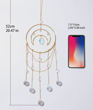 Gouden Maan Kristal Suncatcher - Regenboog Prisma Hanger voor Ramen & Tuin - Boho Decor Cadeau