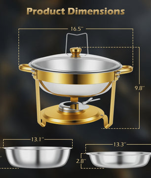 RVS Chafing Dish Buffet Set 5QT - Goudkleurig Afgewerkt - Set van 1, 2 of 4