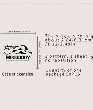 50x Trendy Cartoon Koe Stickers - Zwart-Wit Dierenprint Decals voor Telefoon, Tablet & Boxen