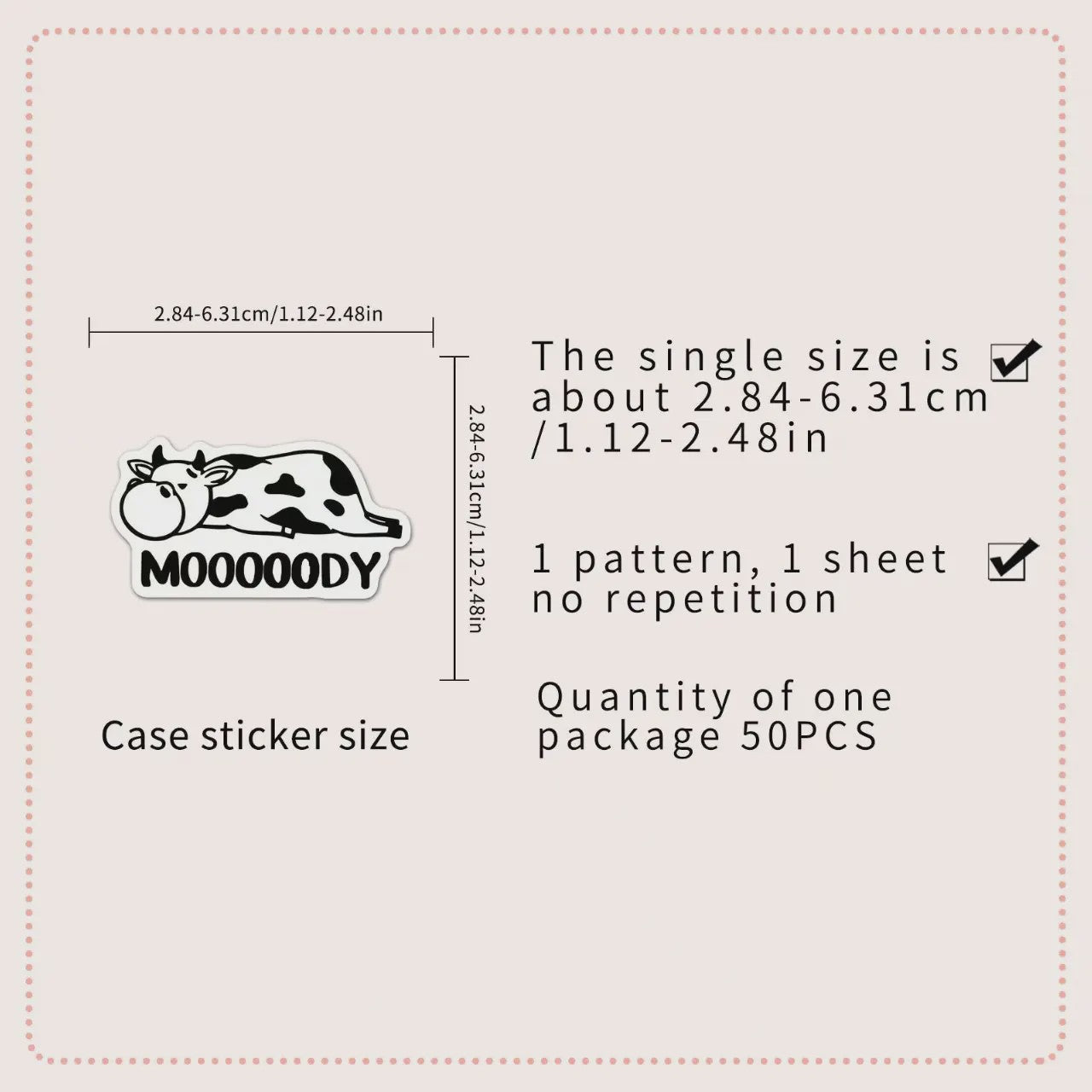 50x Trendy Cartoon Koe Stickers - Zwart-Wit Dierenprint Decals voor Telefoon, Tablet & Boxen