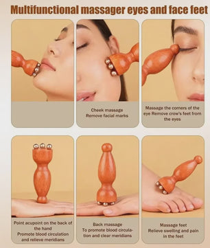 Houten Meridian Kam met Koperen Tanden & Massage Stick voor Hoofd en Lichaam