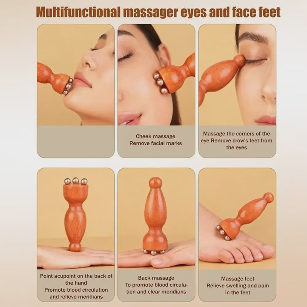 Houten Meridian Kam met Koperen Tanden & Massage Stick voor Hoofd en Lichaam