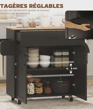 HOMCOM Keuken Eiland met Opbergruimte, Lade en Kast - Zwart