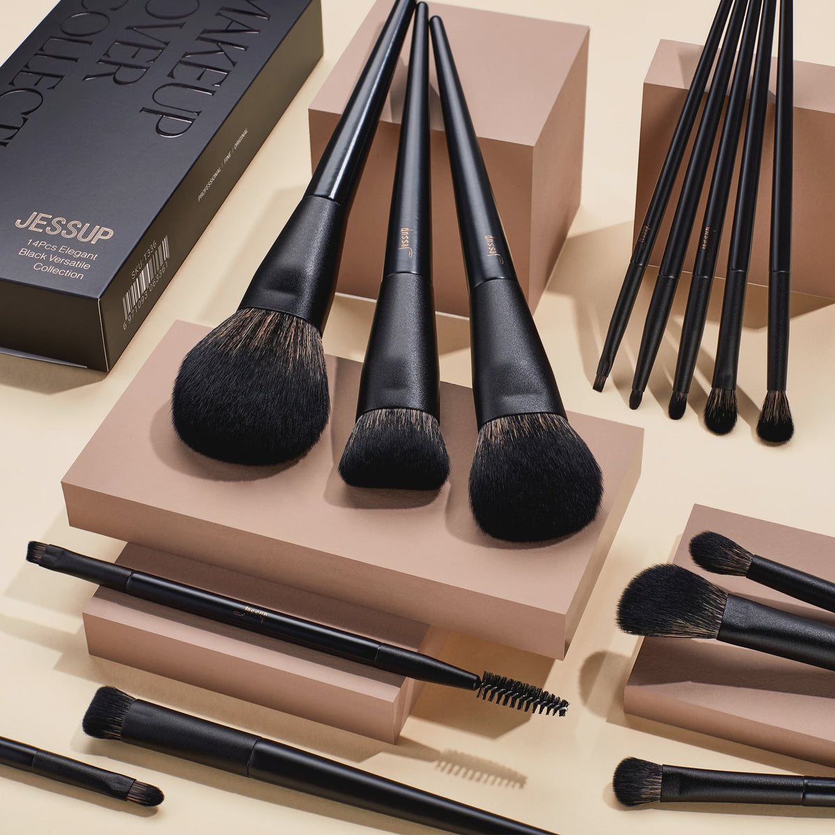 Jessup 14-delige Make-up Kwasten Set: Compleet voor Foundation, Oogschaduw & Contour