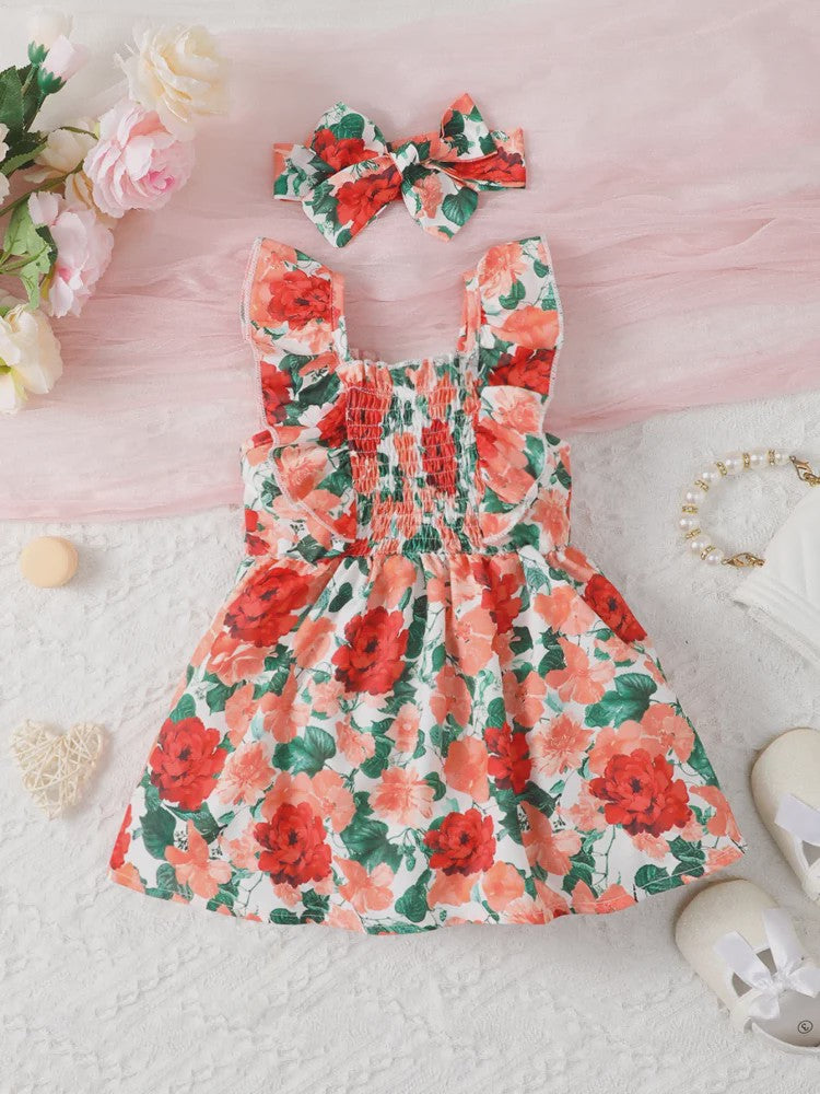 Zomerjurk met Hoofdband voor Baby Meisjes (0-2 Jaar) - Bloemendruk
