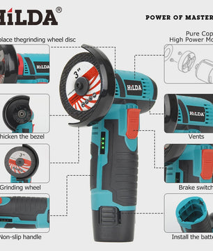 HILDA 12V Mini Haakse Slijper - Draadloos, Oplaadbaar voor Slijpen, Polijsten & Schuren
