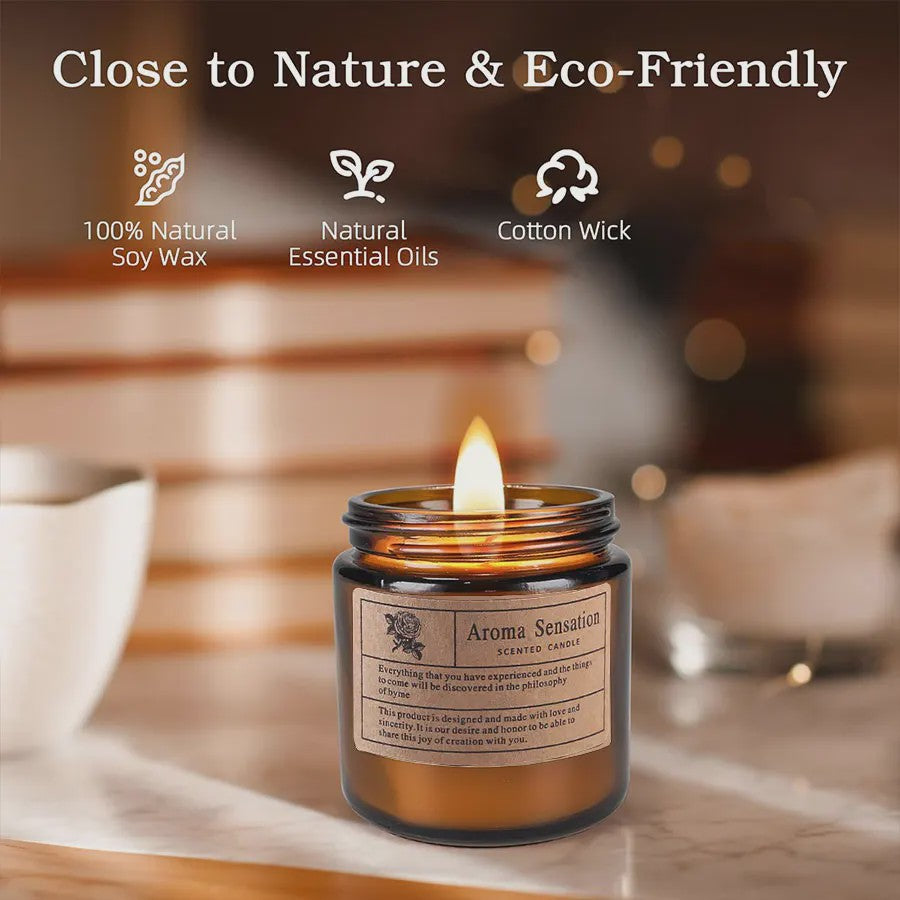 Aromatherapie Kaars in Bruin Glazen Pot - Geurkaars voor Huisdecoratie & Cadeau