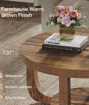 Ronde Salontafel met 2 Niveaus en Opslag - Modern Houten Accent Tafel
