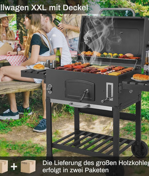 XXL Barbecue Smoker Trolley met Wielen, Thermometer en RVS Handvat