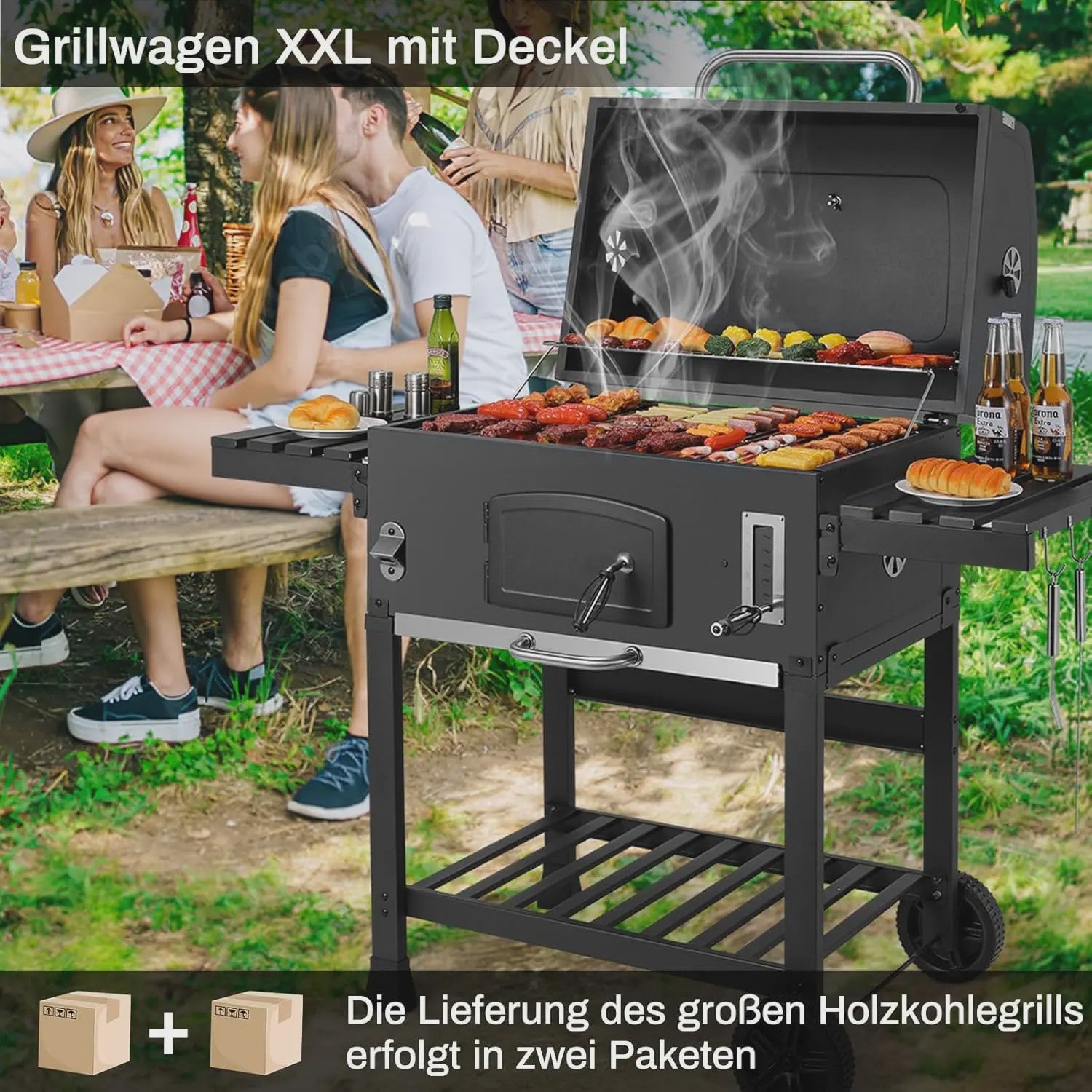 XXL Barbecue Smoker Trolley met Wielen, Thermometer en RVS Handvat