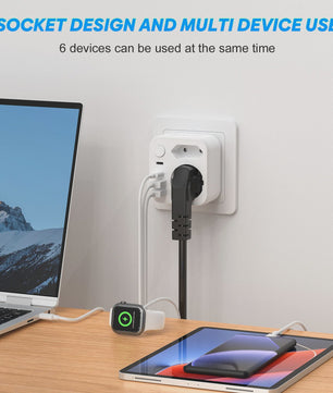 6-in-1 Reisadapter met USB-C, USB-A, Schuko & Euro Stekker - 17W Snelladen