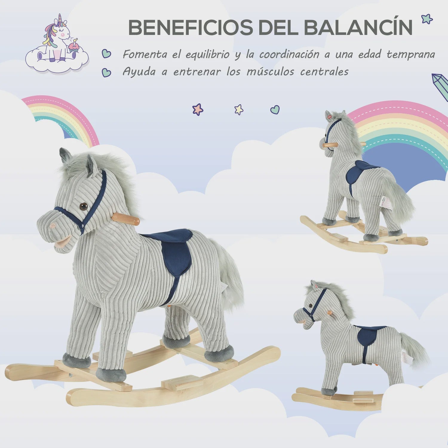 Homcom Children's Rocking Horse for Children +3 Years with Sound 73X35X64Cm Gray