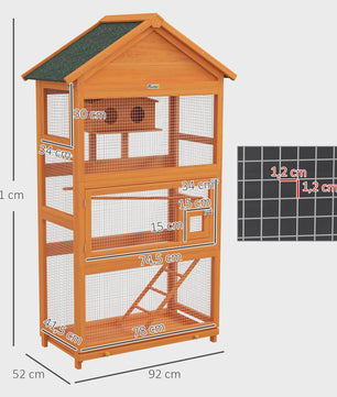 PawHut Houten Vogelkooi Papegaai Speeltuin met Asfalt Dak 92x52x171 cm Oranje