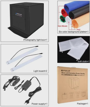 PULUZ 40CM Fotografie Lightbox - Dimbare Dual LED Studio Tent met 6 Kleuren Achtergronden