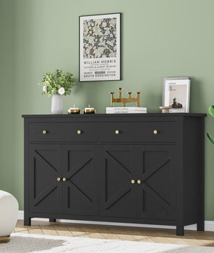Stijlvol Wit Dressoir 140cm met Houten Top - Ruime Opbergkast voor Woon- en Eetkamer