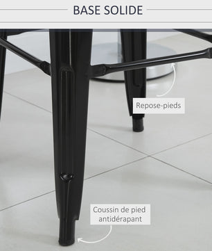 Homcom Set of 4 Metal Bar Stools High Stool Industrial Bar Chair with Backrest Seat Height 76.5 cm Black Metal