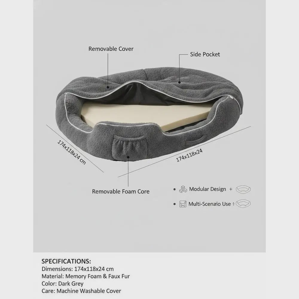Luxe Orthopedisch Hondenkussen 174x118x24 cm - Memory Foam & Afneembare Hoes
