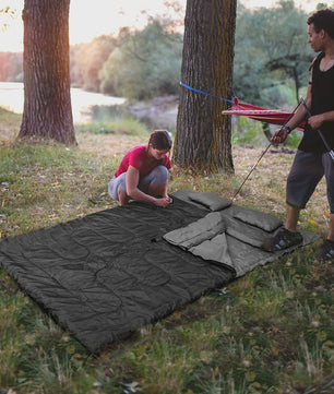 2-in-1 Slaapzak XL voor 2 Personen | Dubbel of Twee Enkele Slaapzakken | Inclusief 2 Kussens | 220x150cm