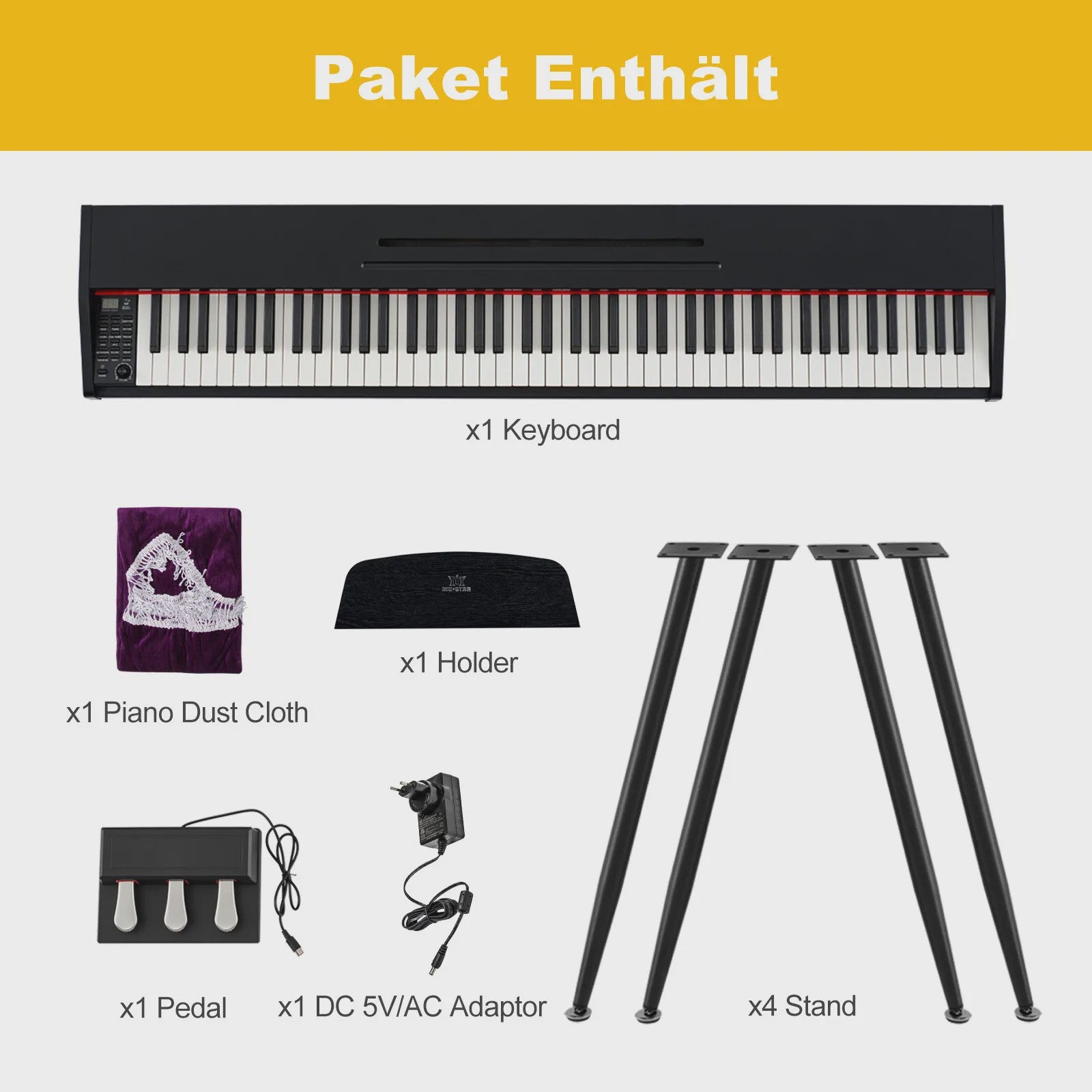 Digitale Piano 88 Toetsen met Hamer Mechaniek, 3 Pedalen en MIDI-USB