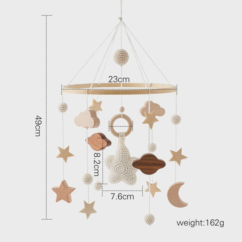 Houten Baby Mobiel met Muziekdoosje & Rammelaar - Speelgoed voor wieg & ledikant (0-12 maanden)