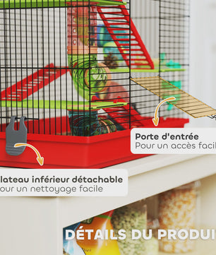 Grote Hamsterkooi met Tunnel, Loopwiel en Voerbak - 47x30x59 cm Rood