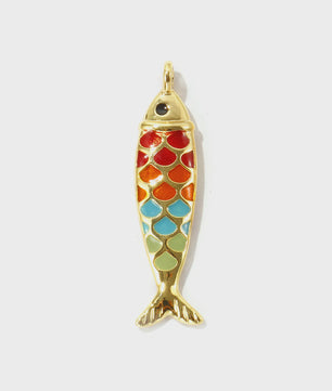 Gouden Vis Bedel met Emaille - 18K Verguld Messing Hanger voor DIY Sieraden