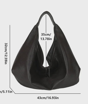 Luxe Grote Zwarte Hobo Schoudertas van Zacht PU Leer - Stijlvolle Dames Shopper en Reistote