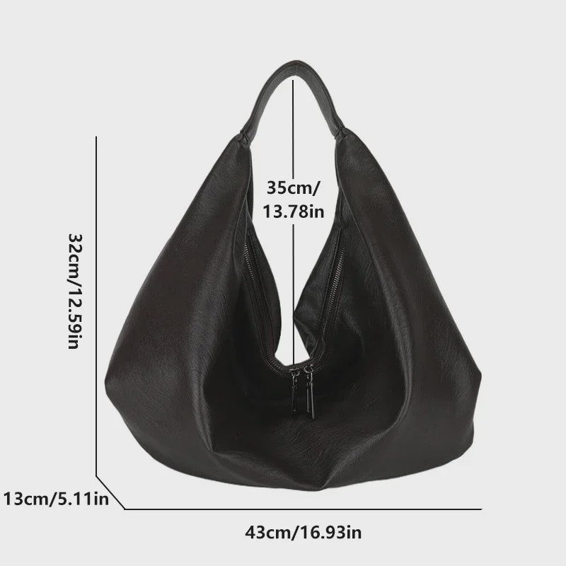 Luxe Grote Zwarte Hobo Schoudertas van Zacht PU Leer - Stijlvolle Dames Shopper en Reistote