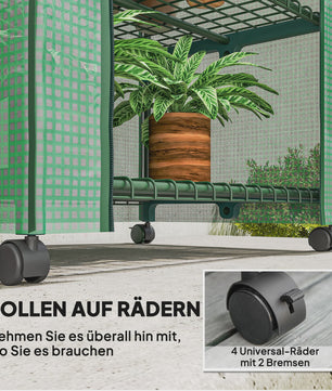 Outsunny Mini Kas met Wielen en 4 Planken - Compacte Film Kas voor Planten