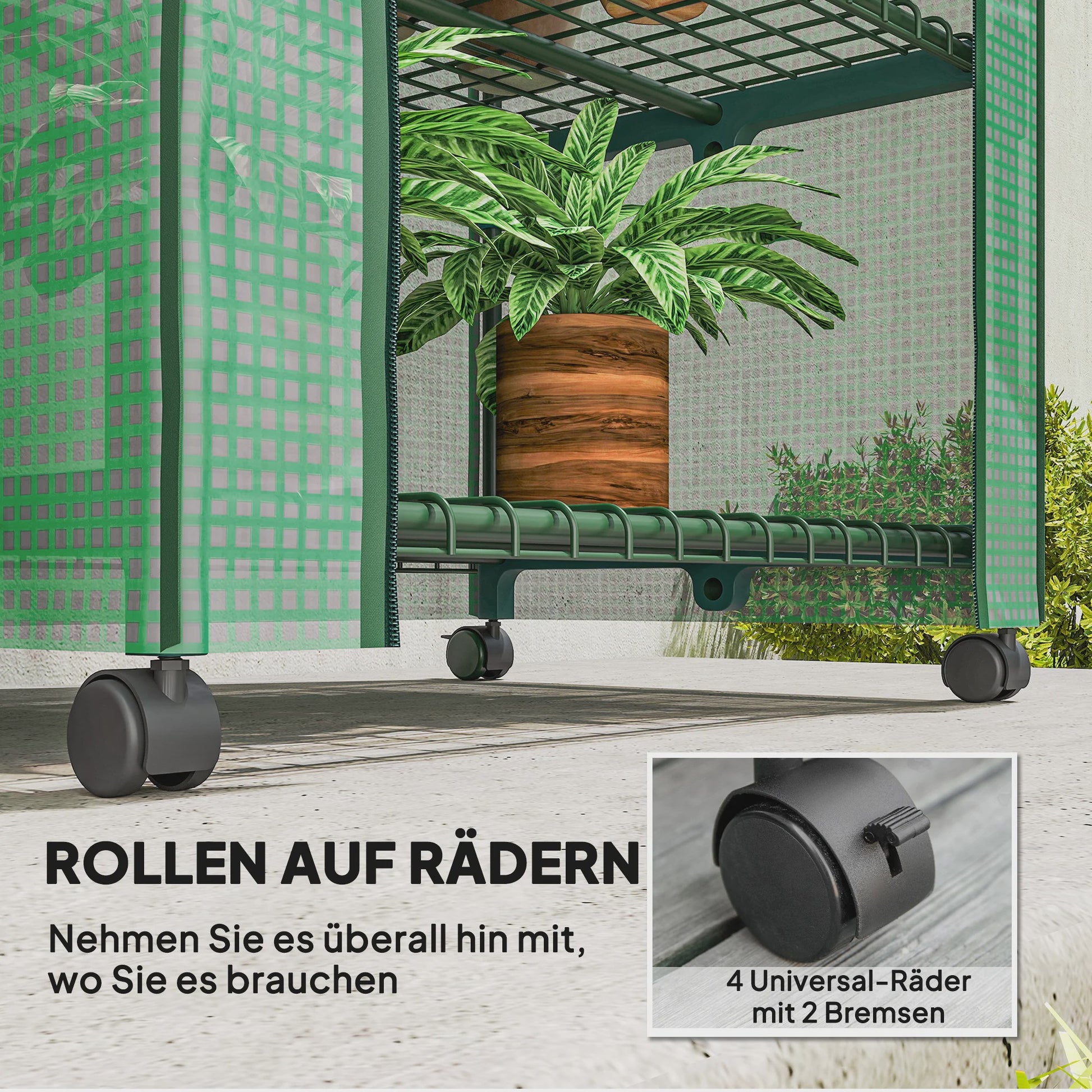 Outsunny Mini Kas met Wielen en 4 Planken - Compacte Film Kas voor Planten