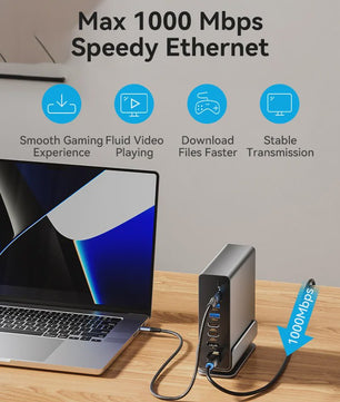 Vention 15-in-1 USB-C Docking Station: Triple Monitor 4K@60Hz, 100W PD, USB 3.2 Hub