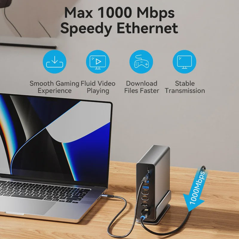Vention 15-in-1 USB-C Docking Station: Triple Monitor 4K@60Hz, 100W PD, USB 3.2 Hub