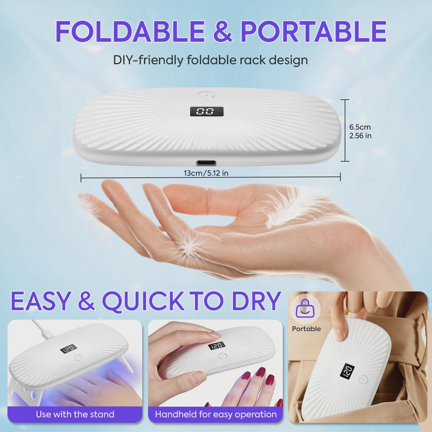 2-in-1 UV/LED Nageldroger: Handheld & Desktop, Snel Drogen met Timer