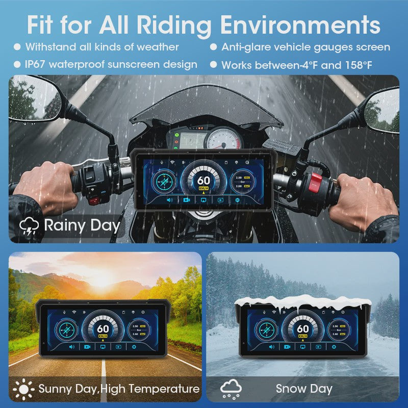 Jansite 8.1" Motorfiets GPS Navigatie met 4K DVR, CarPlay & Android Auto