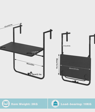 Opklapbare Balkontafel - Hangend, Verstelbaar in Hoogte, Rotan Look - Ideaal voor Buiten