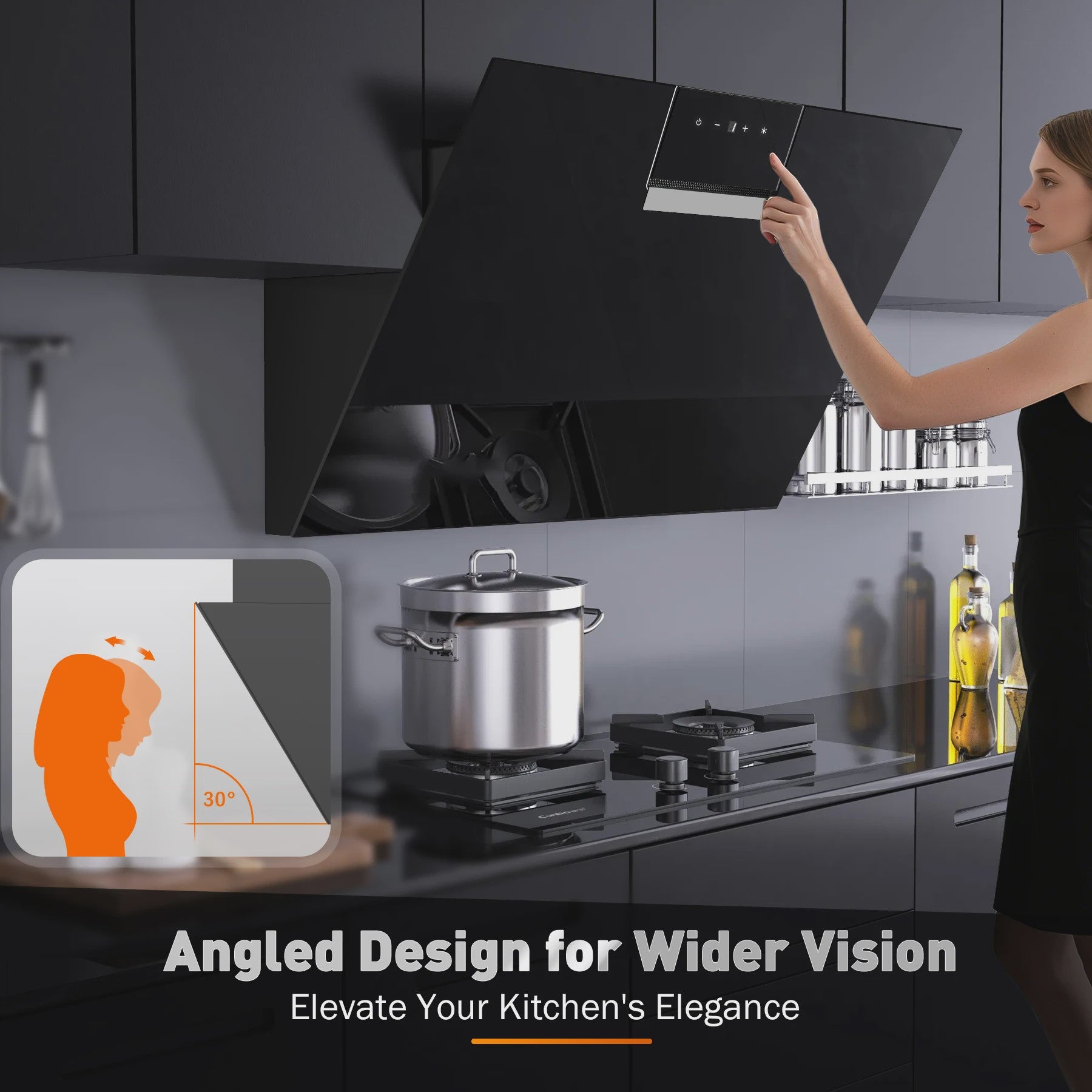 90cm Zwarte Wandafzuigkap met LED, Touch Control en 800m³/h - Energieklasse A+++