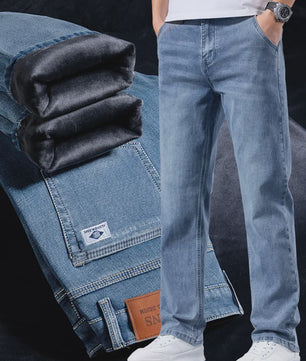 Herfst/Winter Heren Jeans: Losse Pasvorm Rechte Pijpen met Retro Washed Look & Fleece Voering