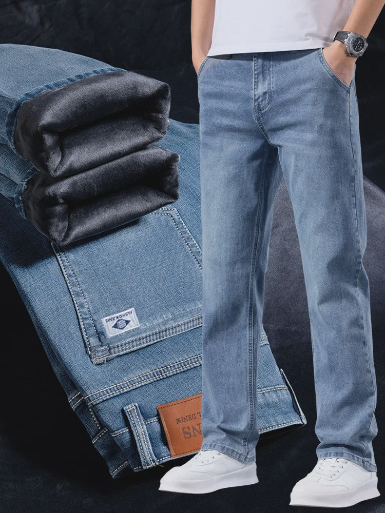 Herfst/Winter Heren Jeans: Losse Pasvorm Rechte Pijpen met Retro Washed Look & Fleece Voering