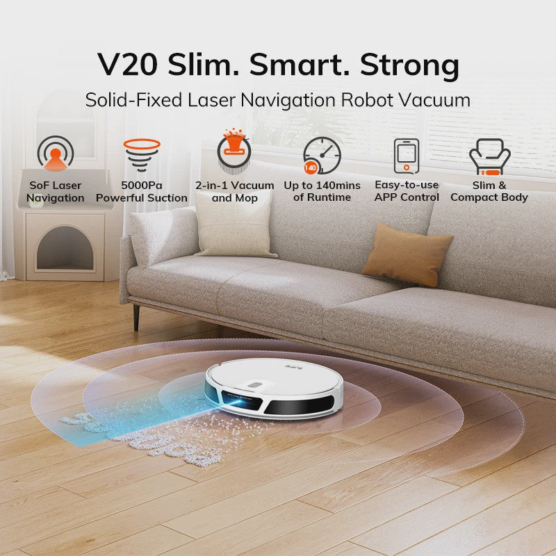 ILIFE V20 Robotstofzuiger: Krachtige 5000Pa zuigkracht, slimme LiDAR navigatie & app bediening