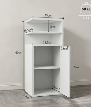 Set van 2 Witte Nachtkastjes met Deur en Open Vakken - Compact Slaapkamer Meubel 25x30x60 cm