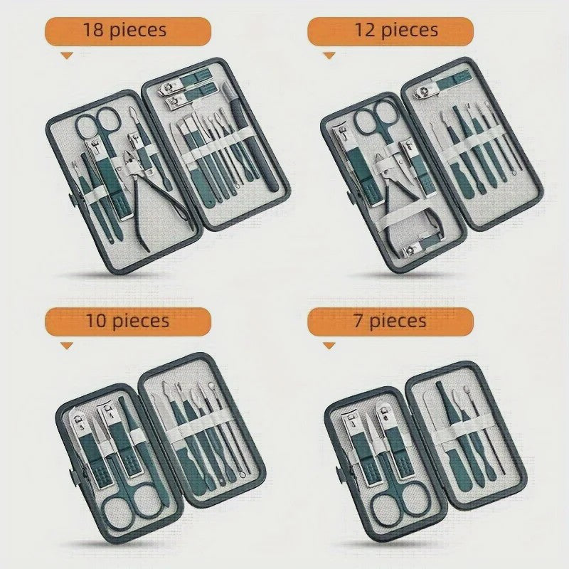 Professionele Manicure & Pedicure Set - 7/10/12/18 Delig - Roestvrij Staal met Reisetui