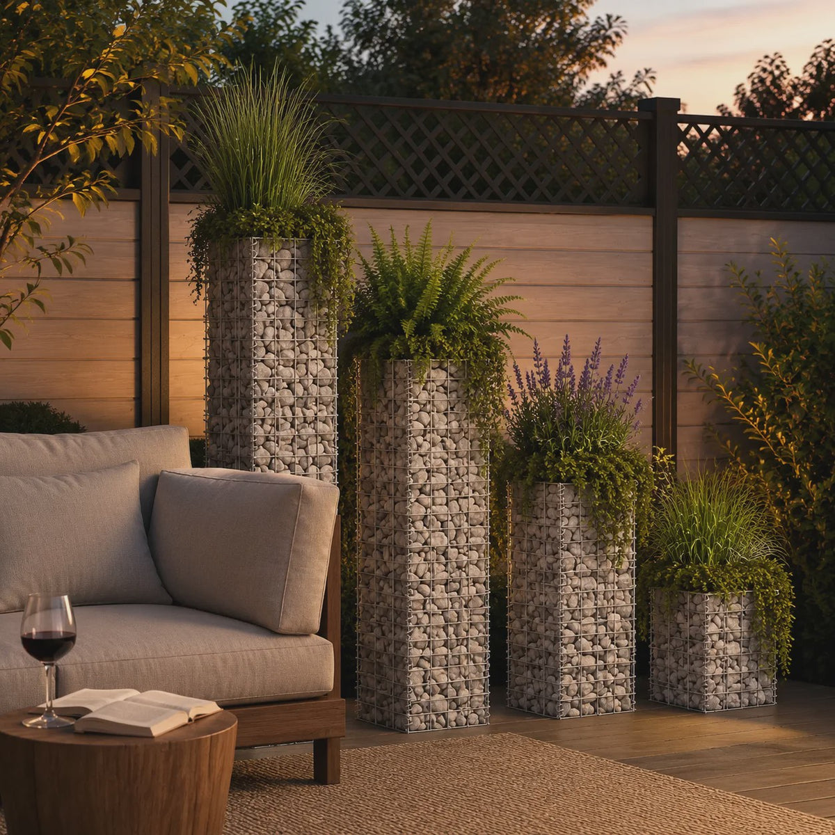 Gabion Verhoogde Plantenbak Set 4 Stuks - 30x30 cm, 50-200 cm Hoog - Tuin & Terras