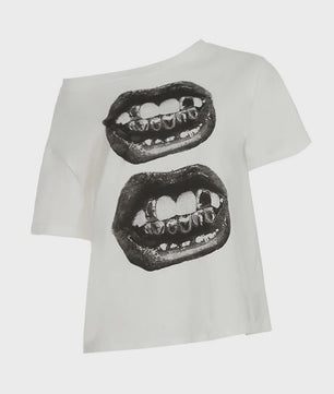 Dames T-shirt met Streetwear Hip Hop Mondprint - Losse Pasvorm